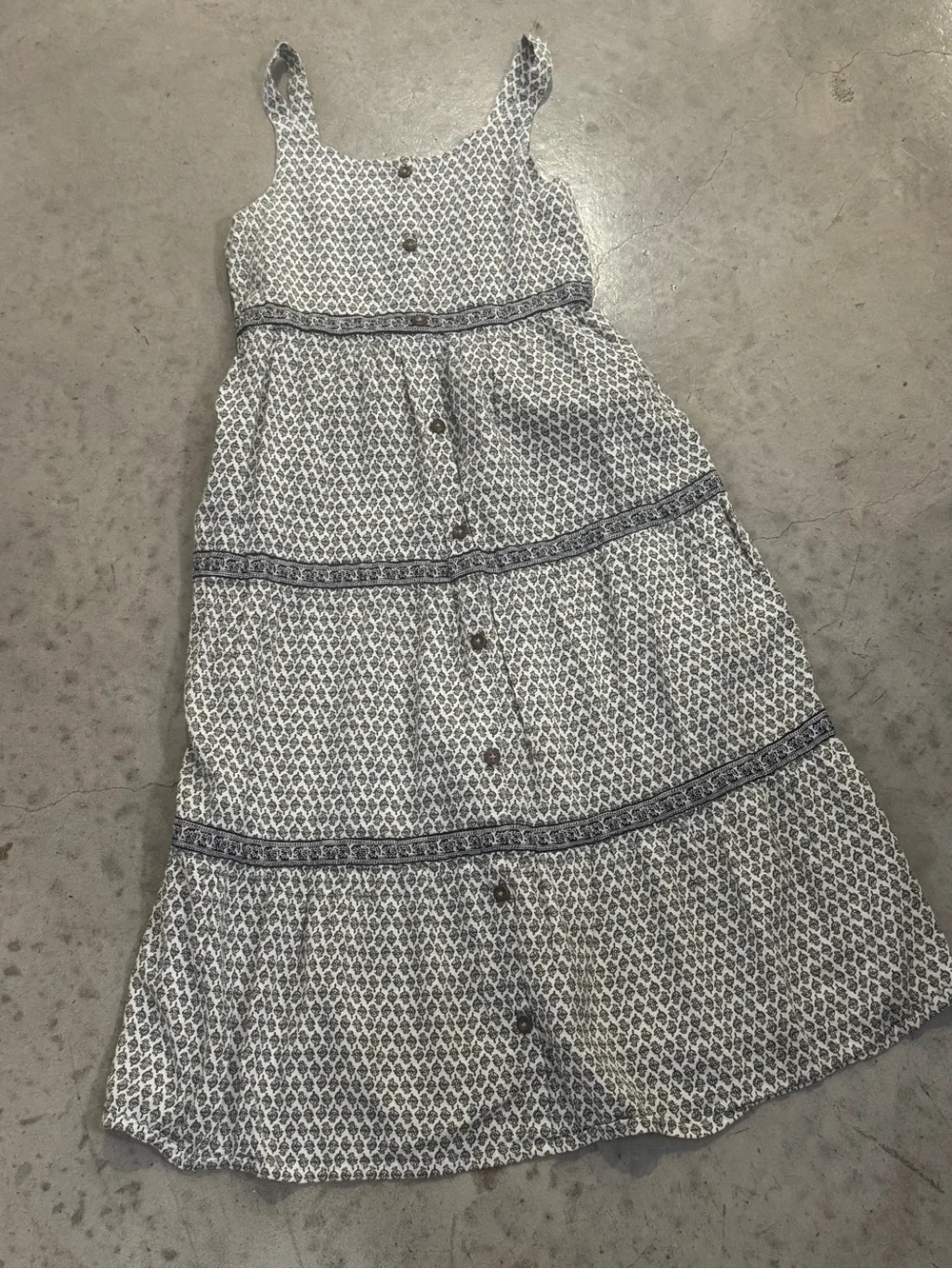 Girls White & Blue Patterned Tiered Sundress